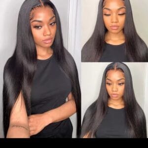 28" 100% human hair straight wig,  13x6 lace Pull and go wig Pre bleached and preplucked 200% density