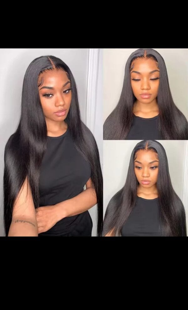 28" 100% human hair straight wig,  13x6 lace Pull and go wig Pre bleached and preplucked 200% density