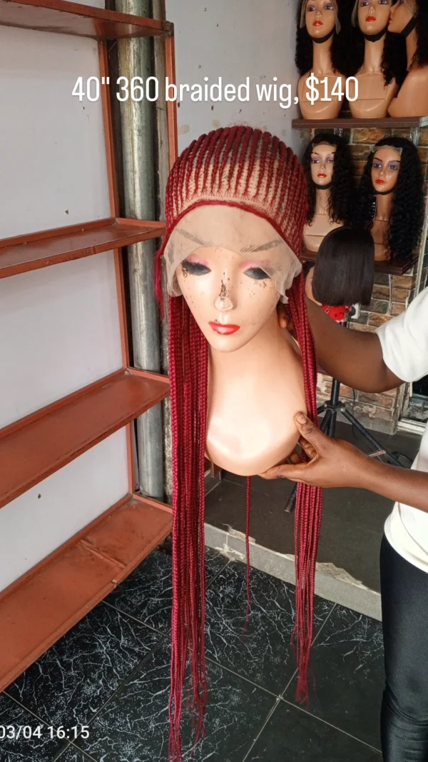 40" 360 braided wig, $140, red color