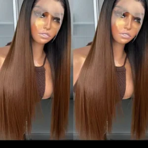 13x6 heat resistant straight wig, $140, 28", Ombre Color 1b/4