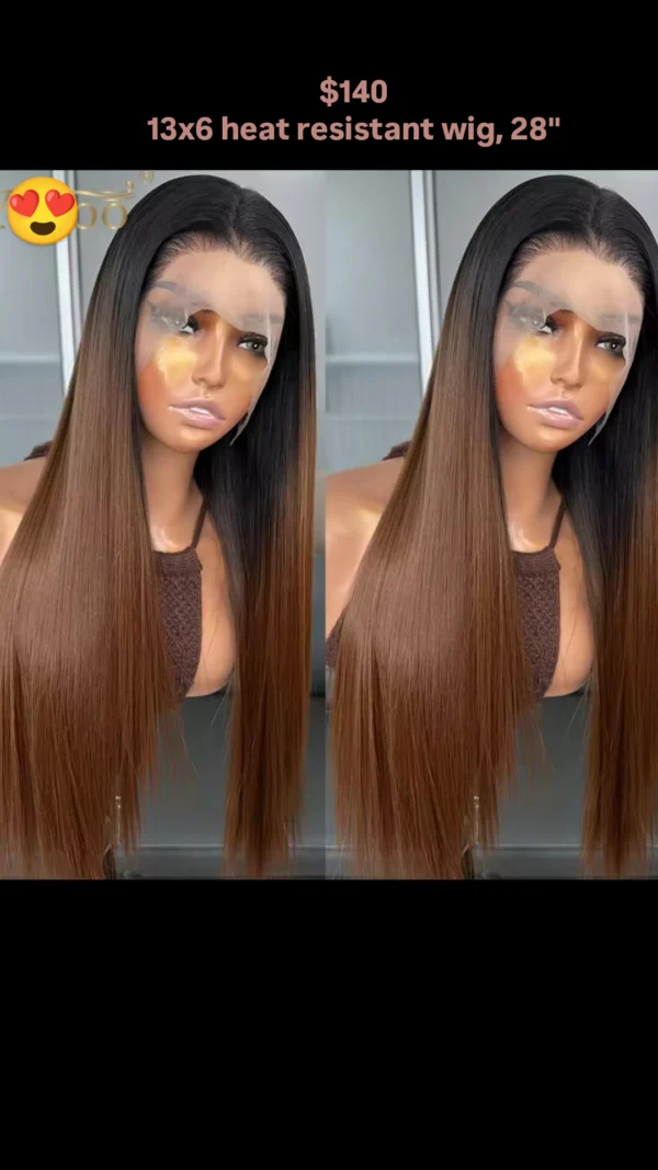 13x6 heat resistant straight wig, $140, 28", Ombre Color 1b/4