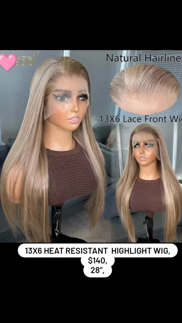 13x6 heat resistant highlight straight wig, $140, 28" - Image 6