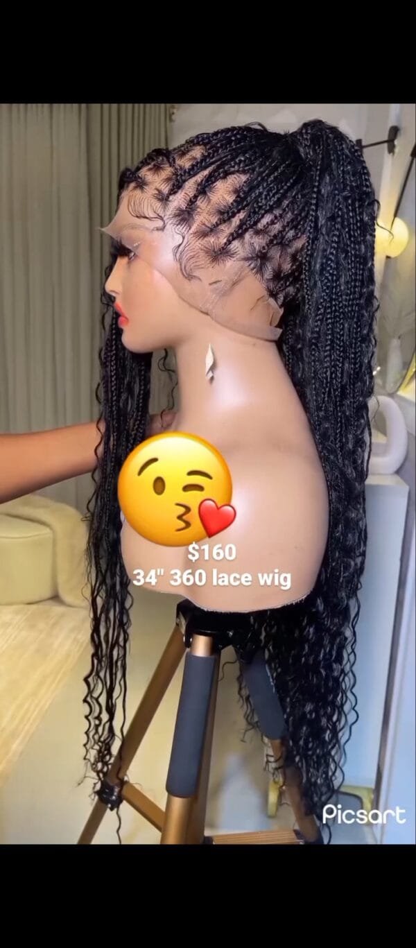 Boho Box braids, 360 lace wig,34", Black - Image 4