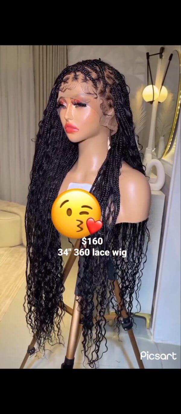 Boho Box braids, 360 lace wig,34", Black - Image 3