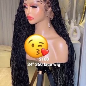 Boho Box braids, 360 lace wig,34", Black