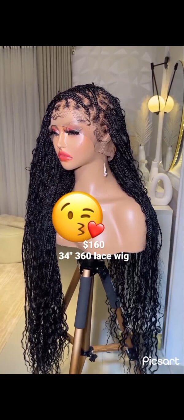 Boho Box braids, 360 lace wig,34", Black